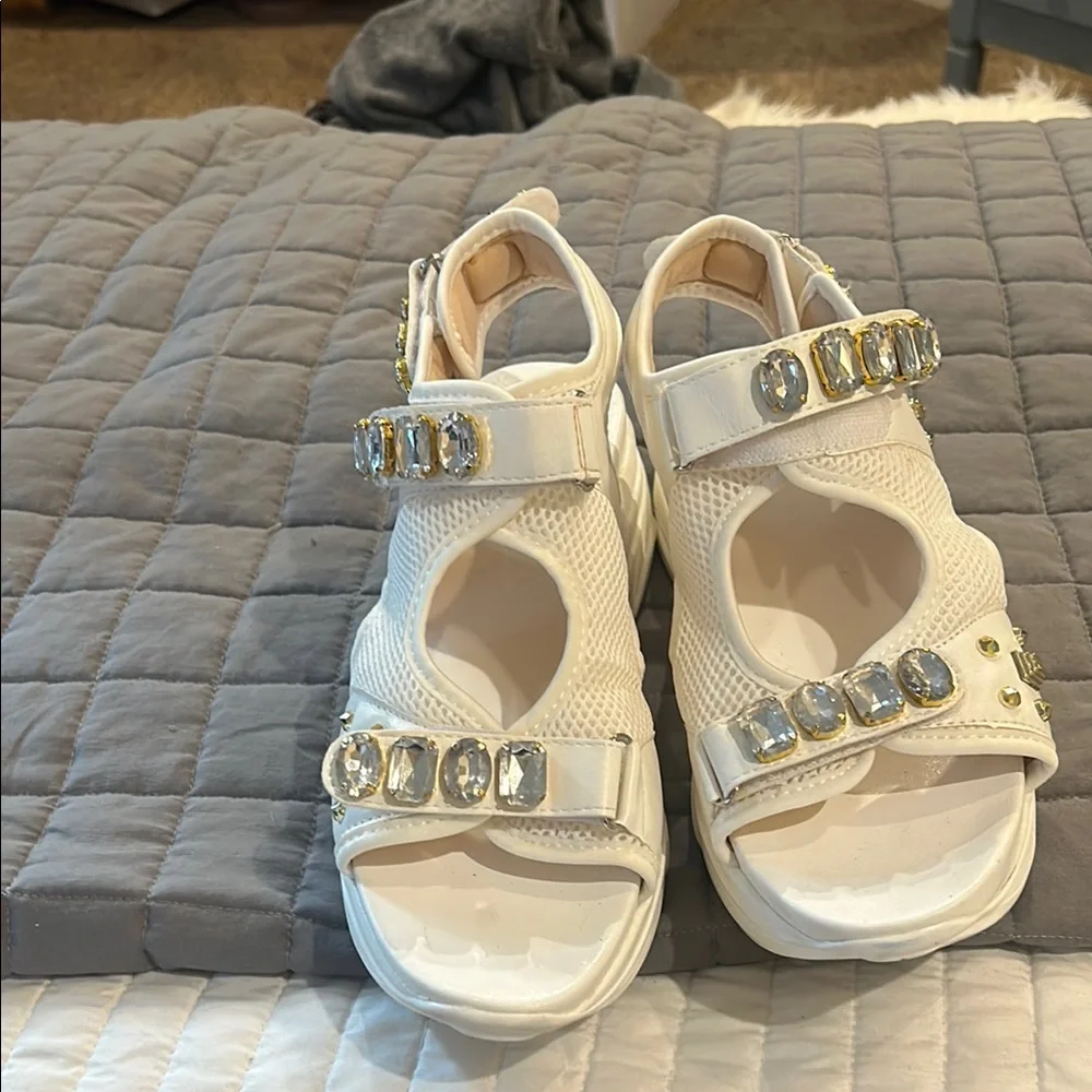 Fashion Nova White Gem-Embellished Sandals - Picture 2 of 5